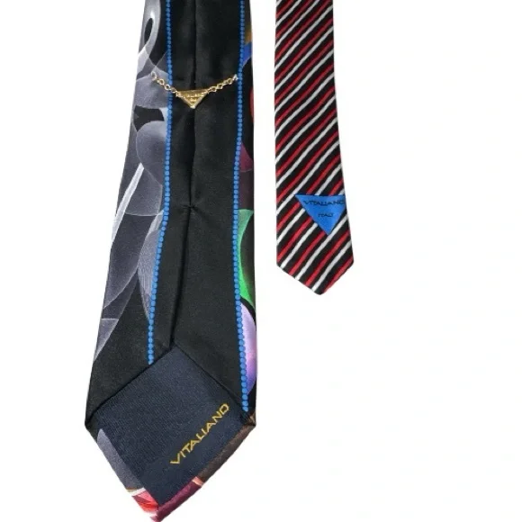 Vitaliano Italian Handmade Silk Tie Geometric Swirls & Lines Vibrant Colors - Picture 9 of 11